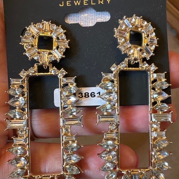 nOir Rectangular Rhinestone pierced earrings NEW! - Picture 2 of 2